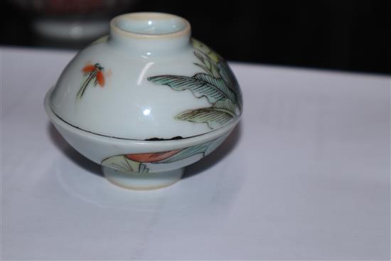 Four Chinese enamelled porcelain tea bowls largest diameter 10cm